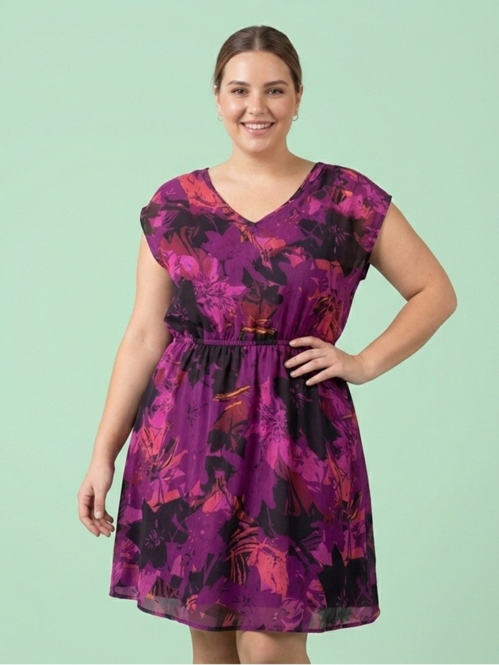 Ricki's Purple Black Floral Mini Dress Pink Accents XXL wedding guest